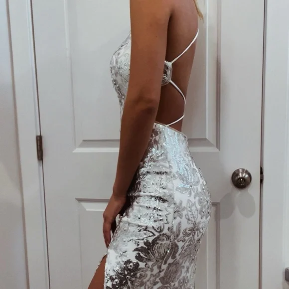 Betsy & Adam Split Thigh Sequin Formal Dress - Picture 3 of 7